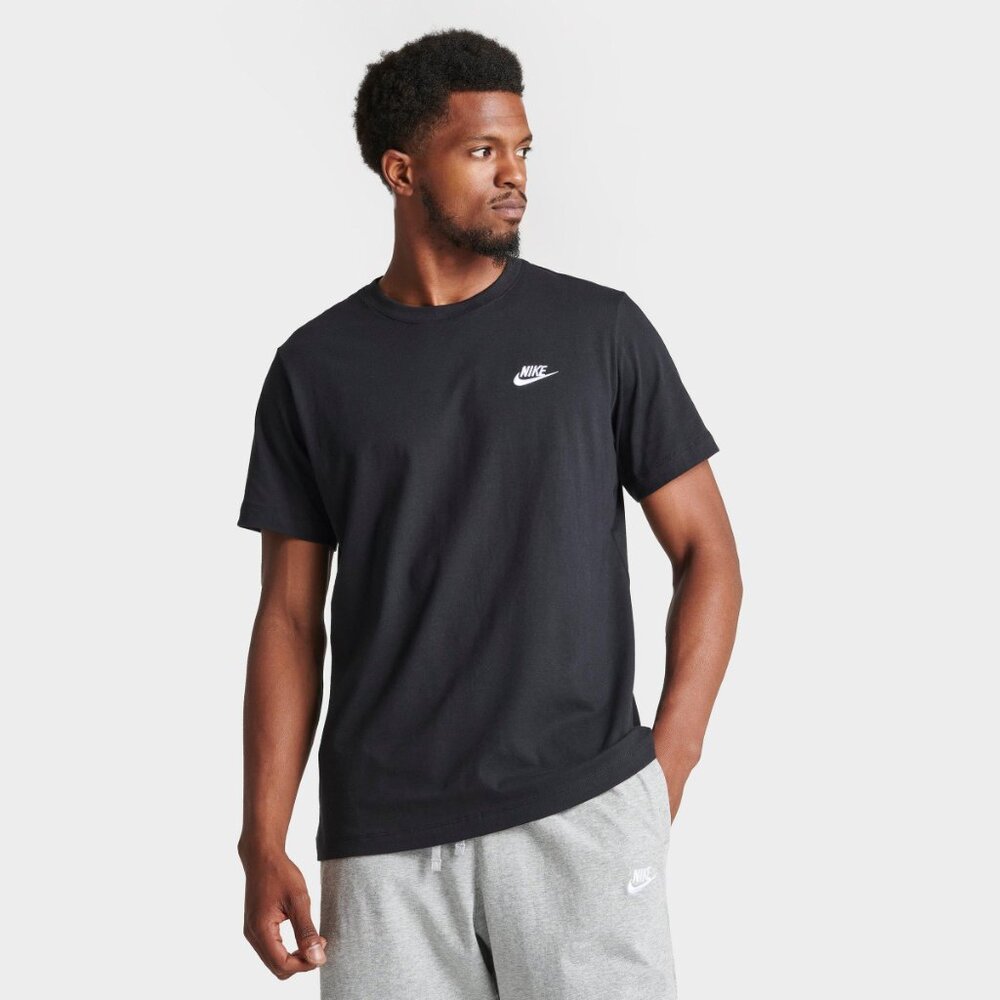 Nike Black Short Sleeve w Iconic Embroidered Swoosh Sportswear Club Tee sz M EUC